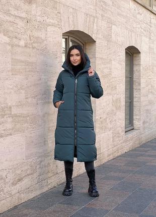 Модна та зручна тепла жіноча довга курточка1 фото
