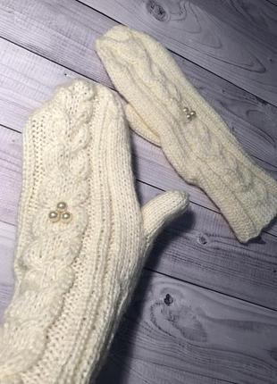 Белые перчатки митенки белые вязаные пушистые перчатки без пальцев перчатки ангора мохер молочные2 фото
