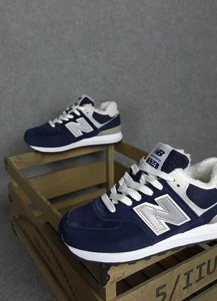 Зимові жіночі кросівки new balance 574 blue fur хутро3 фото