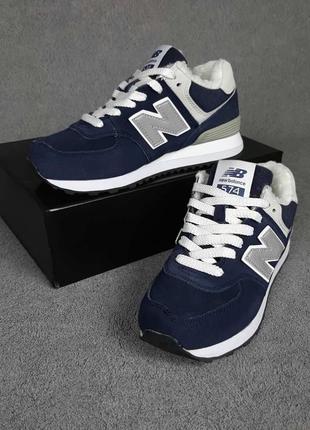 Зимові жіночі кросівки new balance 574 blue fur хутро5 фото