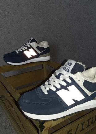 Зимові жіночі кросівки new balance 574 blue fur хутро4 фото