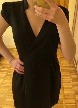 Стильное черное мини платье туника на короткий рукав3 фото