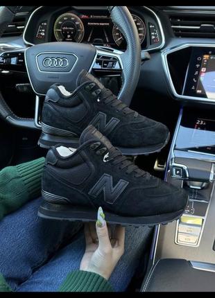 New balance 574 high all black suede fur