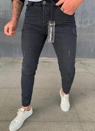 Завужені чоловічі джинси скінні з потертостями skinny якісні турецького виробництва