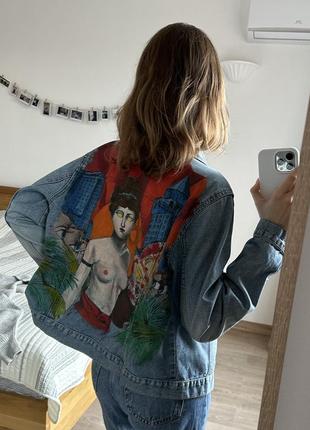 Джинсівка вінтаж з принтом на спині la femme денім джинсова куртка