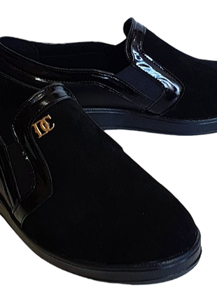 Жіночі шкіряні туфлі на потовщеній підошві шкіра+замша