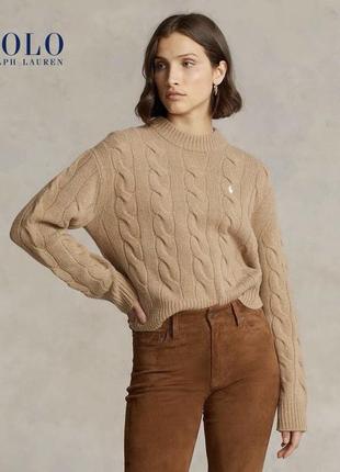 Свитер ralph lauren вязанный женский бежевый коричневый серый белый шерсть кашемир