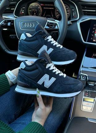 ❄️зимові жіночі кросівки new balance 574 high dark blue white fur