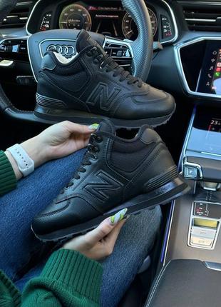 ❄️зимние женские кроссовки new balance 574 high all black leather fur