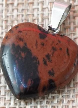 Кулон каменный сердце коричневый обсидиан1 фото