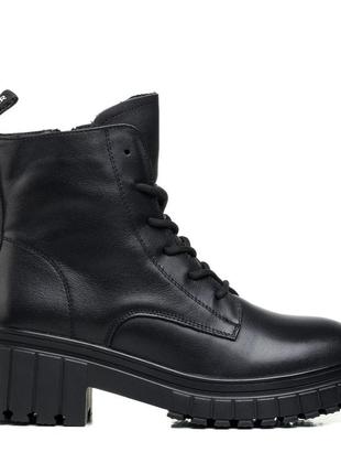 Ботинки женские кожаные черные демисезонные на низком каблуке 1624б3 фото