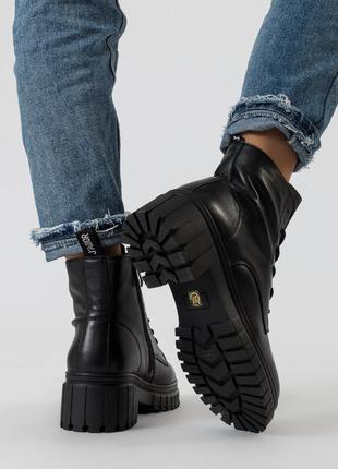 Ботинки женские кожаные черные демисезонные на низком каблуке 1624б10 фото