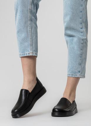 Туфли женские кожаные черные на платформе 2149т8 фото
