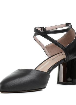 Туфли женские кожаные черные на удобном каблуке 1370т5 фото