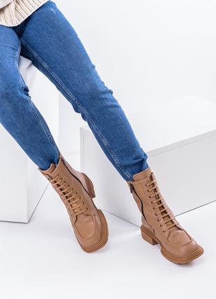 Ботинки женские кожаные на шнуровке коричневые 402бz-а