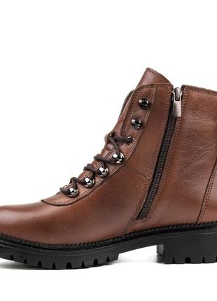 Ботинки женские демисезонные кожаные коричневые на низком каблуке 463бz-а4 фото