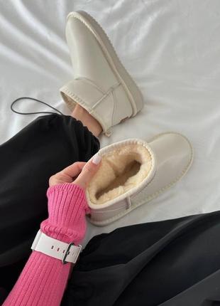 Сапоги теплые ugg ultra mini cream leather мех3 фото