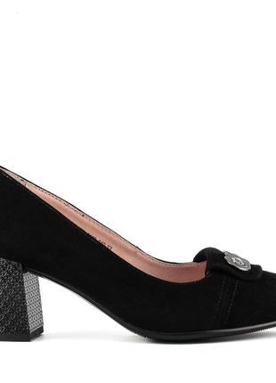 Туфли женские замшевые черные на устойчивом каблуке 1381т2 фото