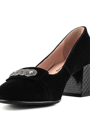 Туфли женские замшевые черные на устойчивом каблуке 1381т5 фото