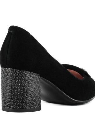Туфли женские замшевые черные на устойчивом каблуке 1381т4 фото