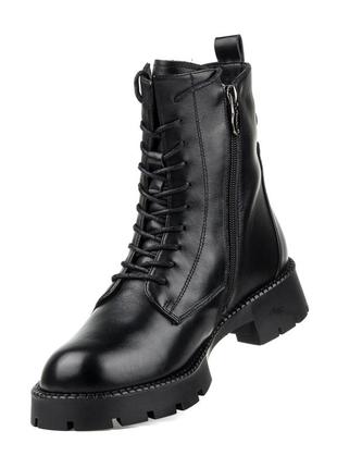 Ботинки женские кожаные черные зимние на тракторной подошве,и толстом каблуке с шнуровко 1740ц5 фото