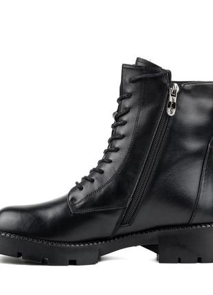 Ботинки женские кожаные черные зимние на тракторной подошве,и толстом каблуке с шнуровко 1740ц3 фото