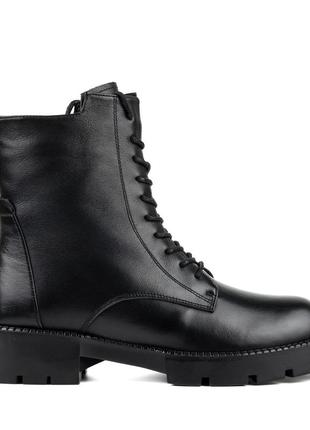 Ботинки женские кожаные черные зимние на тракторной подошве,и толстом каблуке с шнуровко 1740ц2 фото