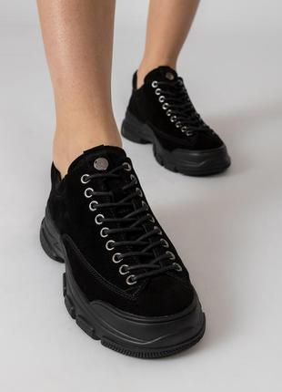 Туфли женские черные замшевые на низком ходу 2107т-а10 фото
