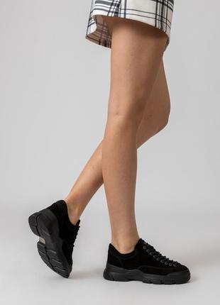 Туфли женские черные замшевые на низком ходу 2107т-а9 фото