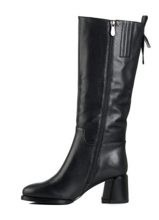 Сапоги зимние женские черные кожаные на среднем толстом каблуке molka 1586ц5 фото