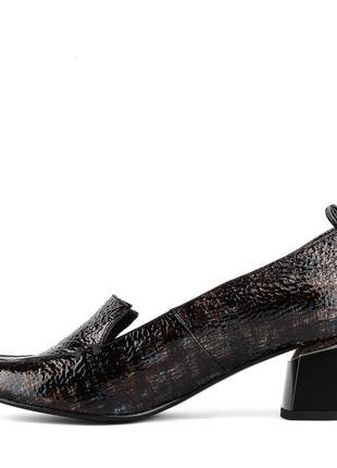 Туфли женские кожаные лакированные черные на удобном каблуке 1096тп3 фото