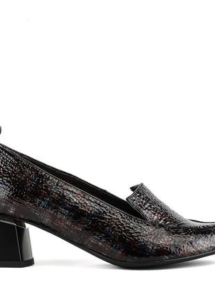 Туфли женские кожаные лакированные черные на удобном каблуке 1096тп2 фото