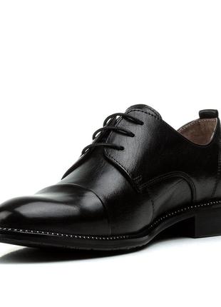 Туфли женские кожаные черные на удобном каблуке 1612т5 фото