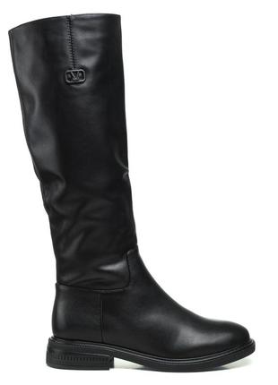 Сапоги женские кожаные на каблуке черные классические 1503ц1 фото