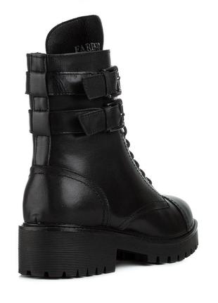 Ботинки женские кожаные черные на толстой подошве на низком квадратном каблуке 1333ц4 фото