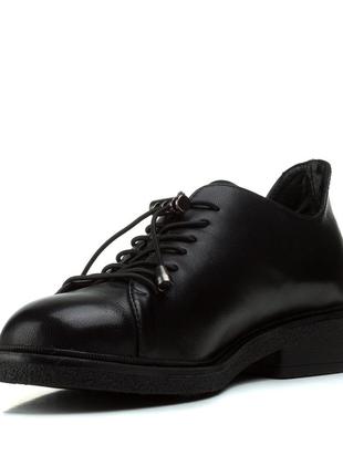 Туфли женские кожаные черные на низком ходу 1714т5 фото
