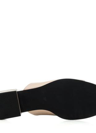 Шлепанцы женские кожаные бежевые на удобном низком квадратном каблуке  1145л-а6 фото