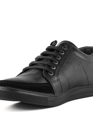 Туфли мужские кожаные с замшевыми вставками maxus на шнуровке черные 24525 фото