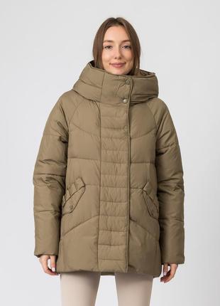 Пуховик женский зимний хаки,короткий,с капюшоном к672