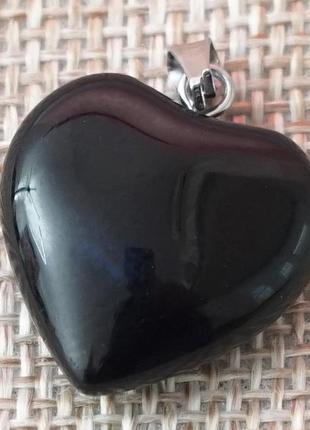 Кулон каменный сердце чёрный обсидиан