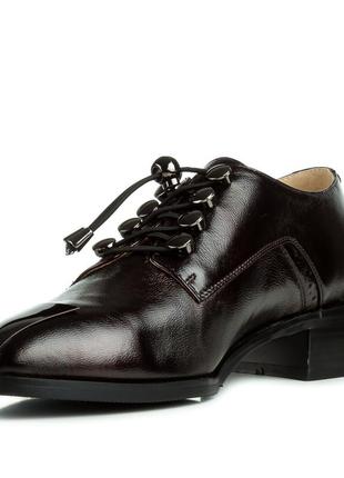 Туфли женские кожаные коричневые,классические,с шнуровкой,на устойчивом каблуке 1557т5 фото