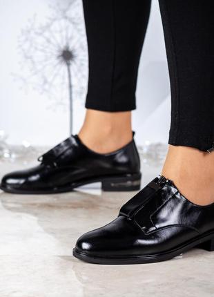 Туфли женские кожаные черные на толстом каблуке 1535т8 фото