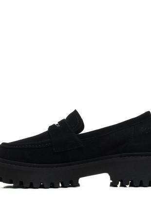 Туфли-лоферы женские черные замшевые на массивной подошве 2024т-а3 фото