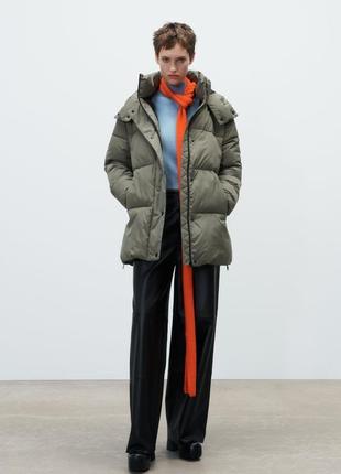 Куртка пуфовик хаки с капюшоном объемная oversize zara s m l 7522/045