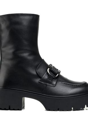 Ботинки зимние женские кожаные черные с молнией и пряжкой сверху 1616ц2 фото