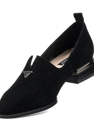 Туфлі жіночі замшеві чорні на низькому ходу 2263т5 фото