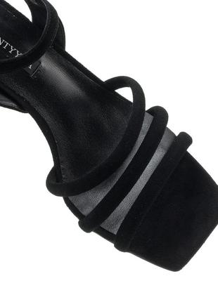 Босоножки женские замшевые черные на толстом каблуке, открытый 1212л8 фото