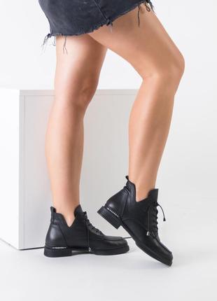 Ботинки женские кожаные черные на шнуровке 401бz1 фото