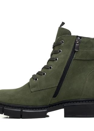 Черевики з нубуку жіночі зимові зелені на низькому квадратному каблуку 518цz-а