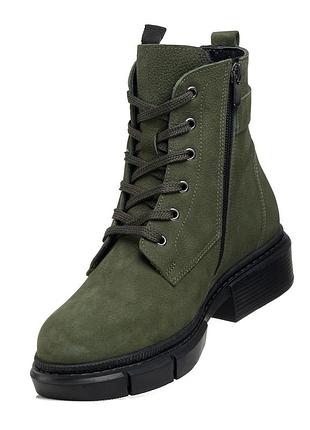 Черевики з нубуку жіночі зимові зелені на низькому квадратному каблуку 518цz-а